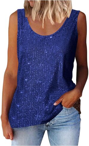 Sequin Tops for Women Sparkly Glitter Sleeveless Tank Tops Party Club Cocktail Clothes Outfits in Saudi Arabia