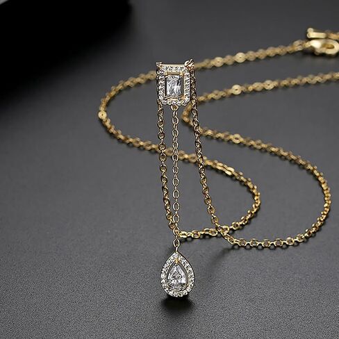 14K الذهب الزمرد والكمثرى قطع قلادة هالة مويسانيت ، سلسلة الترقوة للدموع ، هدية مثالية للنساء in Kuwait