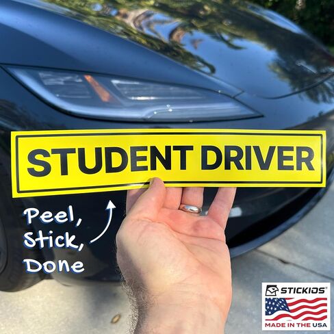 Non-Magnetic Student Driver Stickers - Removable Vinyl Decals for Cars & Windows - Made in USA (11x2.125 inches, 2-Pack) in Saudi Arabia