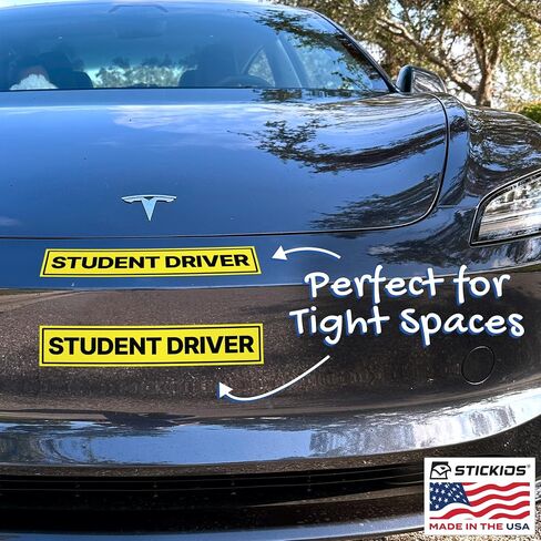 Non-Magnetic Student Driver Stickers - Removable Vinyl Decals for Cars & Windows - Made in USA (11x2.125 inches, 2-Pack) in Saudi Arabia