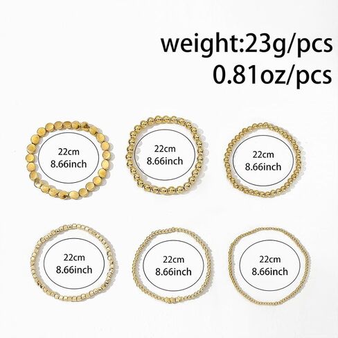 6pcs كرات النجوم الذهبية من الأساور المزينة بالنساء للنساء أزياء قابلة للتكديس جولة أساور حبة العملة ببيان سوار خمر المجوهرات المرنة in Saudi Arabia