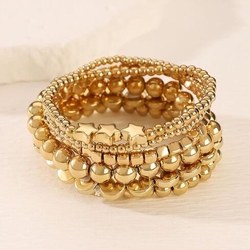 6pcs كرات النجوم الذهبية من الأساور المزينة بالنساء للنساء أزياء قابلة للتكديس جولة أساور حبة العملة ببيان سوار خمر المجوهرات المرنة in Saudi Arabia