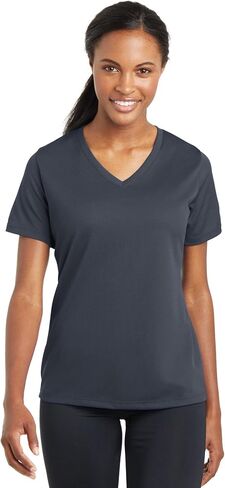 Sport-Tek Ladies Posicharge Racermesh v-Neck Tee. LST340 ، الجرافيت رمادي ، كبير in Saudi Arabia
