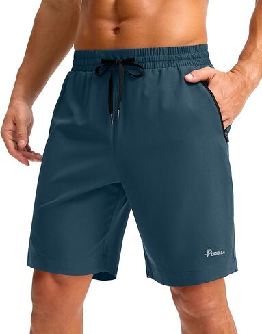 Pudolla Mens تمرين يركض شورتات صالة رياضية خفيفة الوزن للرجال مع جيوب السوستة (Blue Gray L9_L) in Saudi Arabia