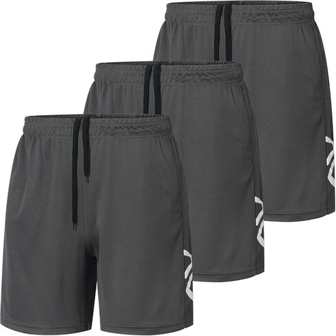 3 Pack Men's Athletic Shorts Elastic Waistband Quick Dry with Pockets for Casual Running Workout Gym Activewear in Kuwait