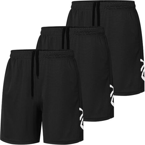 3 Pack Men's Athletic Shorts Elastic Waistband Quick Dry with Pockets for Casual Running Workout Gym Activewear in Kuwait