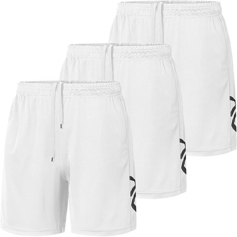 3 Pack Men's Athletic Shorts Elastic Waistband Quick Dry with Pockets for Casual Running Workout Gym Activewear in Kuwait