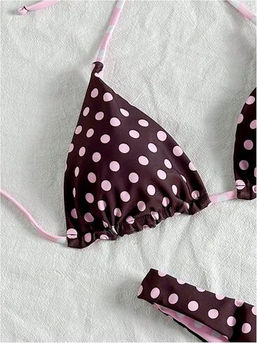 Wdirara Women's Polka Dots Halter Bikini وضع مثلث ثونغ ملابس السباحة 2 قطعة بدلة السباحة in Saudi Arabia
