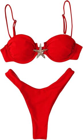 OYOANGLE Women's Bikini Set Starfish Ruched High Cut Thong Solid 2 Piece Beachwear in Saudi Arabia