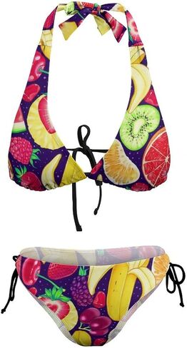 Funny Fruit Print 2 Piece Halter Sexy Bathing Suits Low Waisted Swimwear Triangle Women's Bikini Set Swimsuit in Saudi Arabia