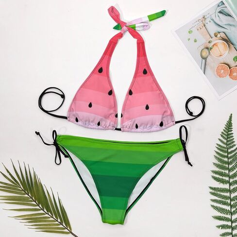 Funny Fruit Print 2 Piece Halter Sexy Bathing Suits Low Waisted Swimwear Triangle Women's Bikini Set Swimsuit in Saudi Arabia