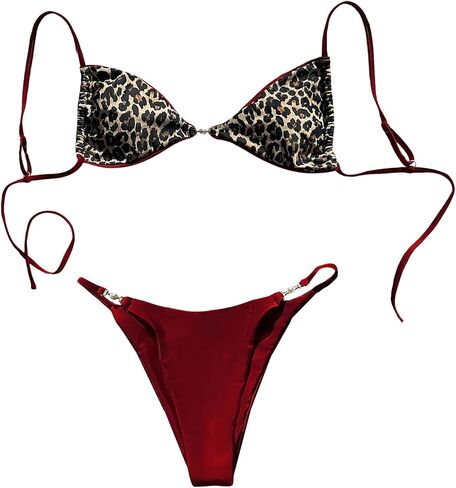 GORGLITTER Women's Leopard Print Triangle Thong Bikini Set String Cheetah High Cut Swimsuits in Saudi Arabia