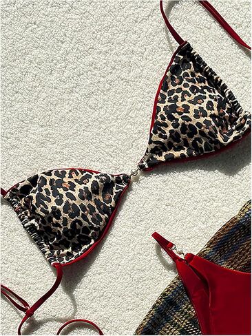 GORGLITTER Women's Leopard Print Triangle Thong Bikini Set String Cheetah High Cut Swimsuits in Saudi Arabia