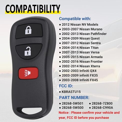 إدخال مفتاح بعيد المفتاح FOB متوافق مع Infiniti FX35 FX45 QX4 ، Armada Pathfinder Frontier Murano Titan Quest Xterra Sentra ، بديل لـ KBRASTU15 (حزمة 2) in Saudi Arabia