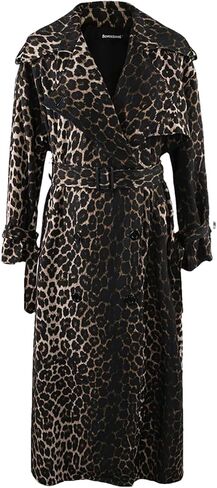 Hdhdeueh Women Long Oversized Leopard Print Trench Coat Double Breasted Vintage Lapel Outerwear With Belt in Saudi Arabia