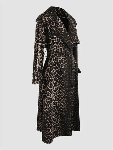Hdhdeueh Women Long Oversized Leopard Print Trench Coat Double Breasted Vintage Lapel Outerwear With Belt in Saudi Arabia