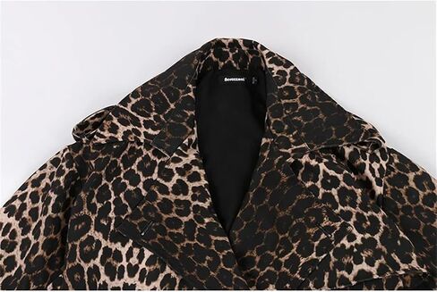 Hdhdeueh Women Long Oversized Leopard Print Trench Coat Double Breasted Vintage Lapel Outerwear With Belt in Saudi Arabia