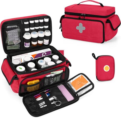 CURMIO Medicine Storage Bag Empty, Lockable Pill Bottle Organizer with Portable Zippered Pouches for First Aid Kits, Medicine Box for Home and Travel, Gray (Patent Pending) in Saudi Arabia
