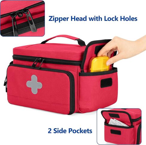 CURMIO Medicine Storage Bag Empty, Lockable Pill Bottle Organizer with Portable Zippered Pouches for First Aid Kits, Medicine Box for Home and Travel, Gray (Patent Pending) in Saudi Arabia