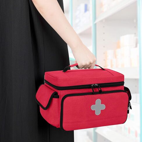 CURMIO Medicine Storage Bag Empty, Lockable Pill Bottle Organizer with Portable Zippered Pouches for First Aid Kits, Medicine Box for Home and Travel, Gray (Patent Pending) in Saudi Arabia