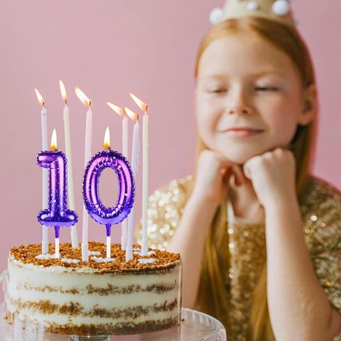 شمعة عيد ميلاد أرجوانية رقم 10 الأرجواني الأزرق العاشر كعكة الشمعة القبعات العليا للبنات أطفال السعادة زخارف الحفلات اللوازم in Saudi Arabia