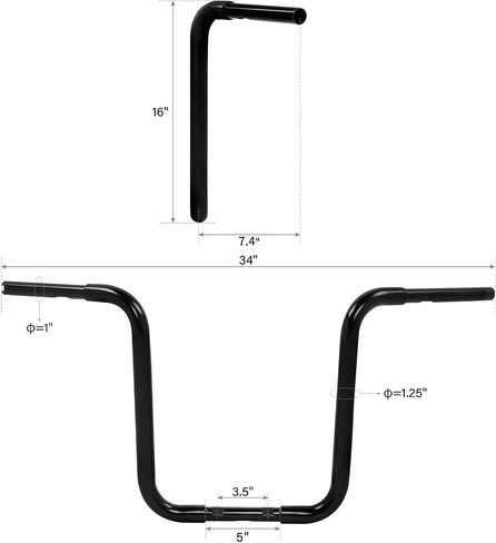 16" Rise 1-1/4" Ape Hanger Bar Handlebar fits for Harley-Davidson FLST, FXST, Sportster XL, including Throttle-by-wire models, and any Custom Application,Black in Saudi Arabia