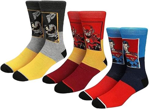 BioWorld DC Comics Justice League Men's The Flash Batman Superman Adult 3-Pack Mid-Calf Superhero Crew Socks in Saudi Arabia