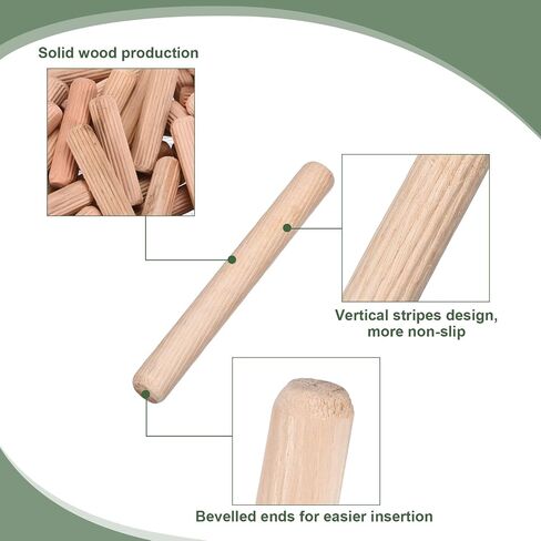 uxcell 60 Pcs Wooden Dowel Pins 12x60mm(0.47x2.36) Fluted Beveled Ends Wood Dowel Pegs Dried Hardwood for Woodworking Furniture Shelf in Saudi Arabia
