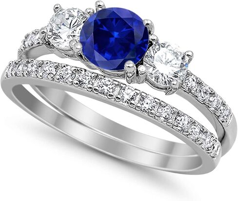 مجموعة زفاف من 3 طوابق زفاف مجموعة خاتم الخاتم خلقت Opal CZ Black Tone 925 Sterling Silver in Saudi Arabia