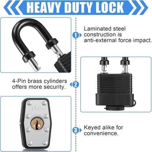 Blulu 24 Pack Waterproof Padlocks, Covered Heavy Duty Laminated Steel Locks with Key for Outdoor Use, Keyed Alike Locks, Lockout Tagout Lock (Blue) in Saudi Arabia