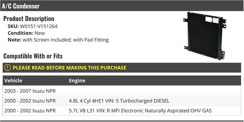 A/C Condenser - Compatible with 2000-2007 Isuzu NPR in Saudi Arabia