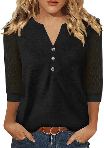 Womens 3/4 Sleeve V Tops Tops Summer Lace Tunic Tyrts Business Disual Fashion Shirts 2025 in Saudi Arabia