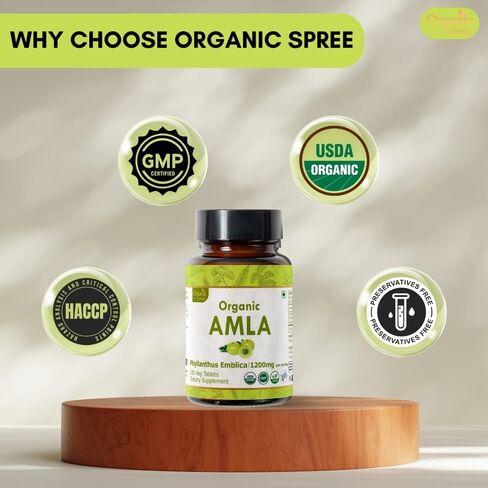 AMLA 120 Tablets | Indian Gooseberry (Amalaki) Phyllanthus emblica | Organic and Natural | Rich in Vitamin C, Antioxidants and Immune Support | Vegan and USDA Certified 120tab in Saudi Arabia