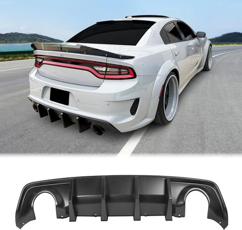 FreeMotor802 Shark Fins Sporty الخلفي الناشر ، مناسب لـ 2020-2023 Dodge Charger Scat Pack/SRT Hellcat عارضات واسعة ، PP المصد الخلفي المصدفة الشفاه المفسد السفلي in Saudi Arabia
