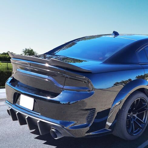 FreeMotor802 Shark Fins Sporty الخلفي الناشر ، مناسب لـ 2020-2023 Dodge Charger Scat Pack/SRT Hellcat عارضات واسعة ، PP المصد الخلفي المصدفة الشفاه المفسد السفلي in Saudi Arabia