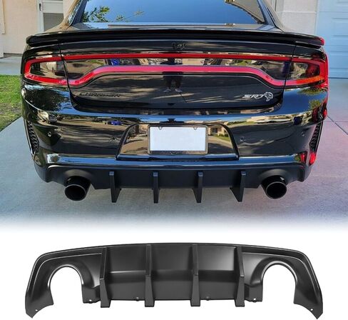 FreeMotor802 Shark Fins Sporty الخلفي الناشر ، مناسب لـ 2020-2023 Dodge Charger Scat Pack/SRT Hellcat عارضات واسعة ، PP المصد الخلفي المصدفة الشفاه المفسد السفلي in Saudi Arabia
