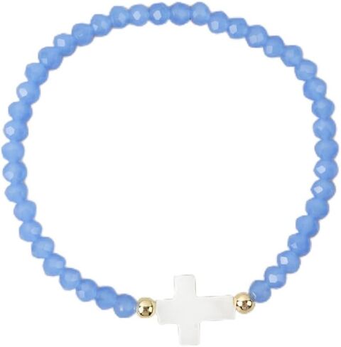 Cross Natural Gemstone Crystal Beaded Stretch Bracelet for Women,Handmade Boho Colorful Glass Beads Fashion Jewelry Gift in Saudi Arabia