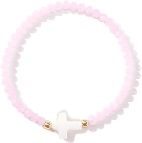 Cross Natural Gemstone Crystal Beaded Stretch Bracelet for Women,Handmade Boho Colorful Glass Beads Fashion Jewelry Gift in Saudi Arabia