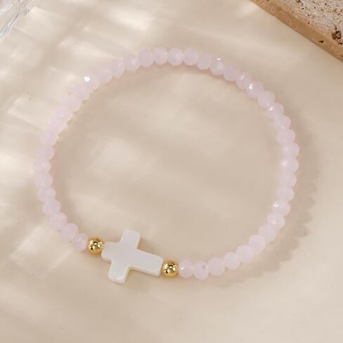 Cross Natural Gemstone Crystal Beaded Stretch Bracelet for Women,Handmade Boho Colorful Glass Beads Fashion Jewelry Gift in Saudi Arabia