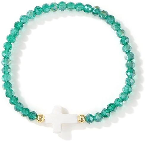 Cross Natural Gemstone Crystal Beaded Stretch Bracelet for Women,Handmade Boho Colorful Glass Beads Fashion Jewelry Gift in Saudi Arabia