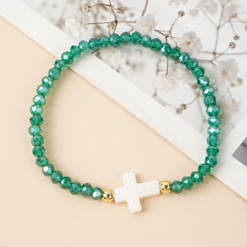 Cross Natural Gemstone Crystal Beaded Stretch Bracelet for Women,Handmade Boho Colorful Glass Beads Fashion Jewelry Gift in Saudi Arabia