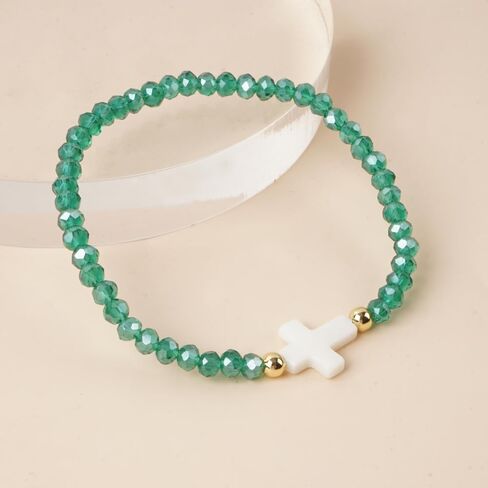 Cross Natural Gemstone Crystal Beaded Stretch Bracelet for Women,Handmade Boho Colorful Glass Beads Fashion Jewelry Gift in Saudi Arabia