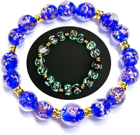 Firefly Glass Beads Bracelets for Women - Glow in the Dark Stretch Bracelet 10MM Luminous Healing Crystal Beaded Bracelet Jewelry Gift in Kuwait