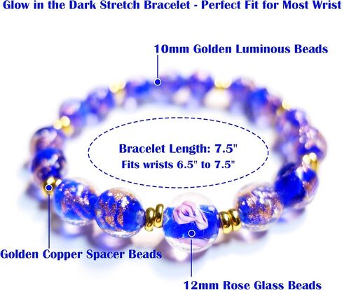 Firefly Glass Beads Bracelets for Women - Glow in the Dark Stretch Bracelet 10MM Luminous Healing Crystal Beaded Bracelet Jewelry Gift in Kuwait