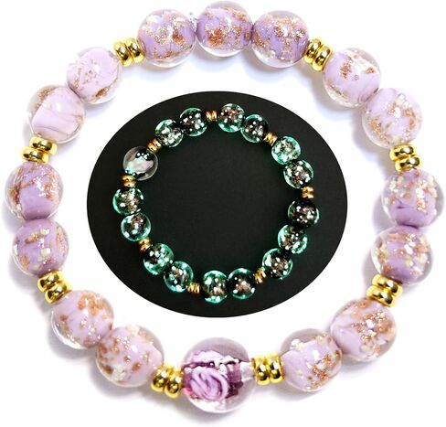 Firefly Glass Beads Bracelets for Women - Glow in the Dark Stretch Bracelet 10MM Luminous Healing Crystal Beaded Bracelet Jewelry Gift in Kuwait
