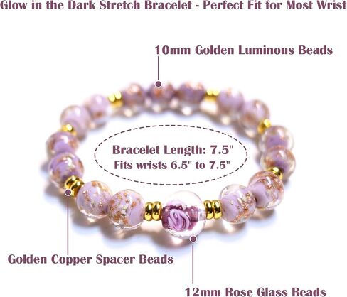 Firefly Glass Beads Bracelets for Women - Glow in the Dark Stretch Bracelet 10MM Luminous Healing Crystal Beaded Bracelet Jewelry Gift in Kuwait