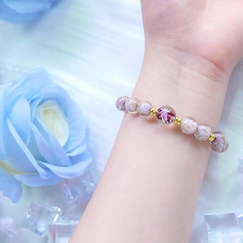 Firefly Glass Beads Bracelets for Women - Glow in the Dark Stretch Bracelet 10MM Luminous Healing Crystal Beaded Bracelet Jewelry Gift in Kuwait