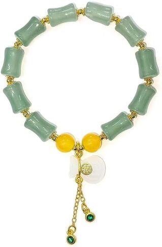 Bamboo Bracelet Jade Stones Lucky Money Bag Pendant Charm Stretch Beaded Bracelets For Women Fengshui Jewelry in Kuwait