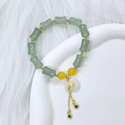 Bamboo Bracelet Jade Stones Lucky Money Bag Pendant Charm Stretch Beaded Bracelets For Women Fengshui Jewelry in Kuwait