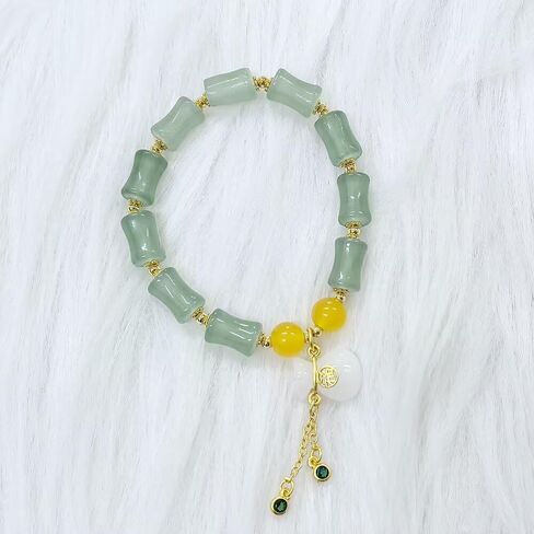 Bamboo Bracelet Jade Stones Lucky Money Bag Pendant Charm Stretch Beaded Bracelets For Women Fengshui Jewelry in Kuwait